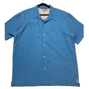 Quiksilver Button Down Shirt Men XXL Blue Excellent Short Sleeve Polynosic Rayon
